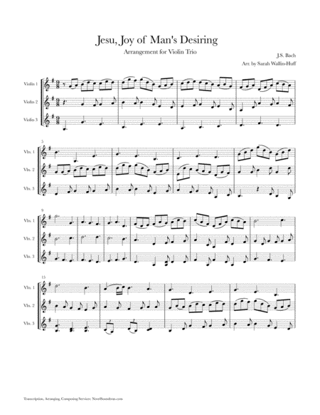 Free Sheet Music Jesu Joy Of Mans Desiring Arranged For Violin Trio