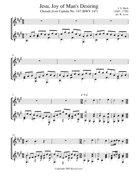 Jesu Joy Of Mans Desiring Violin And Guitar Score And Parts Sheet Music