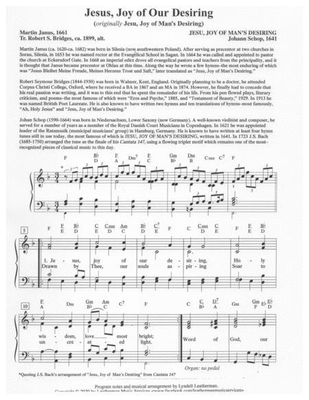 Free Sheet Music Jesu Joy Of Our Desiring