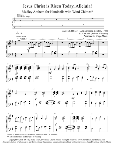 Free Sheet Music Jesus Christ Is Risen Today Alleluia Handbells 2 Octaves