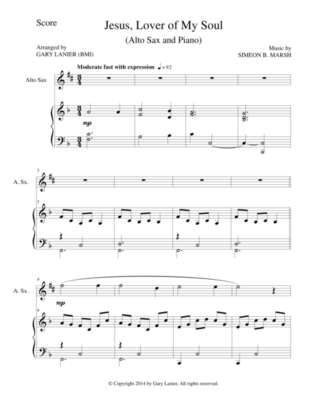 Jesus Lover Of My Soul Alto Sax Piano And Sax Part Sheet Music