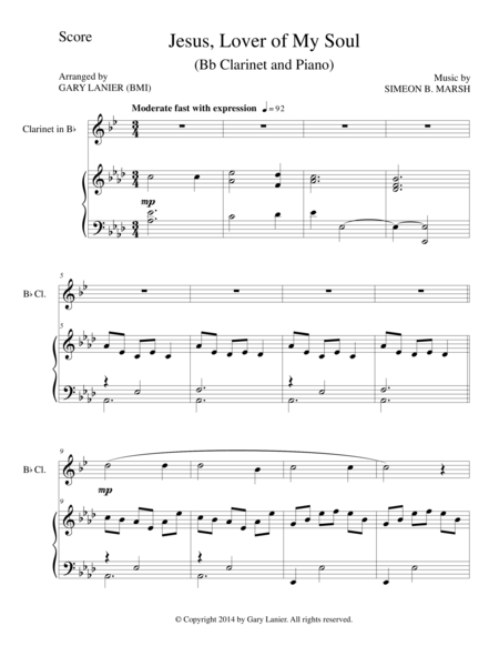 Jesus Lover Of My Soul Bb Clarinet Piano And Clarinet Part Sheet Music