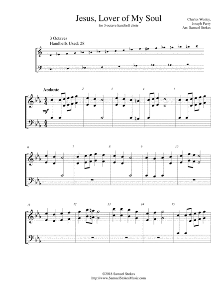 Jesus Lover Of My Soul For 3 Octave Handbell Choir Sheet Music