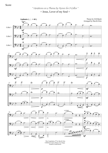 Jesus Lover Of My Soul For Cello Trio Sheet Music