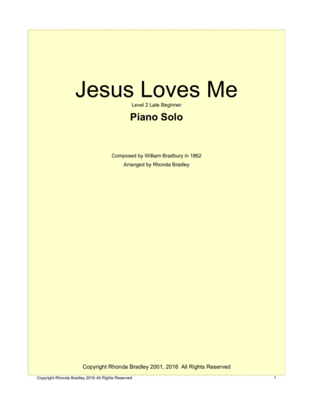 Jesus Loves Me Beautiful Piano Solo For Late Beginners Sheet Music