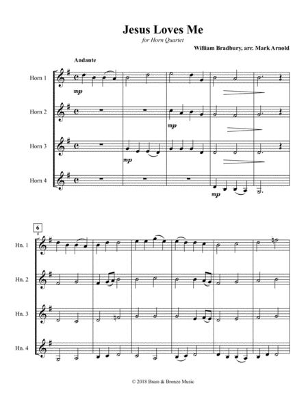 Jesus Loves Me Horn Quartet Sheet Music