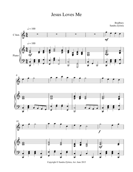 Jesus Loves Me Treble C Instrument Solo Sheet Music