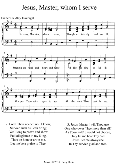 Jesus Master Whom I Serve A New Tune To This Wonderful Frances Ridley Havergal Hymn Sheet Music