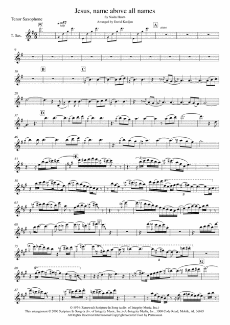 Jesus Name Above All Names Tenor Sax Sheet Music