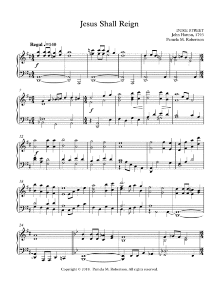 Jesus Shall Reign Piano Solo Sheet Music