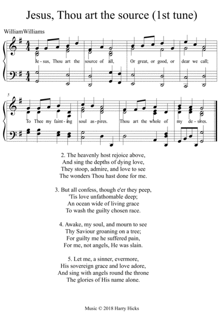 Free Sheet Music Jesus Thou Art The Source A New Tune To This Wonderful William Williams Hymn