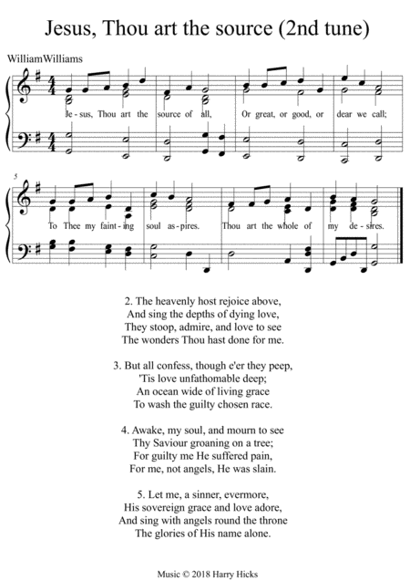 Free Sheet Music Jesus Thou Art The Source Another New Tune To This Wonderful William Williams Hymn