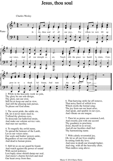 Jesus Thou Soul A New Tune To A Wonderful Wesley Hymn Sheet Music