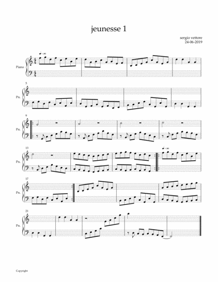 Jeunesse 1 For Piano Solo Sheet Music