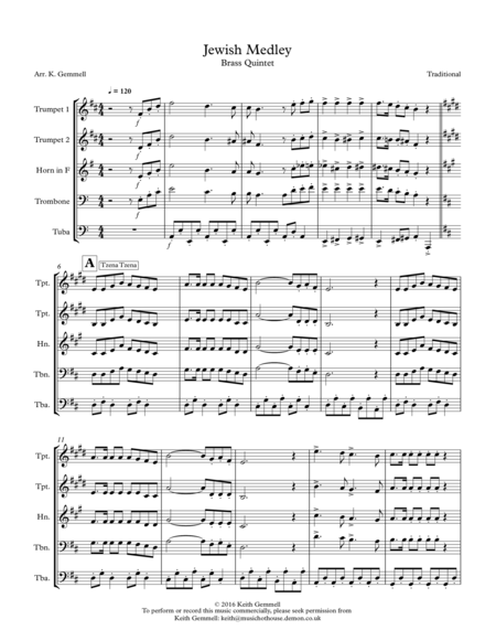 Jewish Medley Brass Quintet Sheet Music