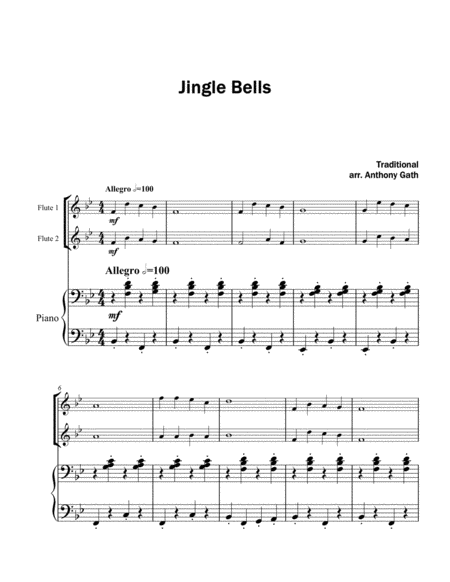 Free Sheet Music Jingle Bells 2 Flutes And Piano