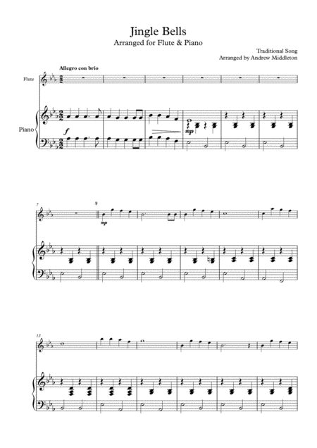 Free Sheet Music Jingle Bells Arranged For Flute Piano