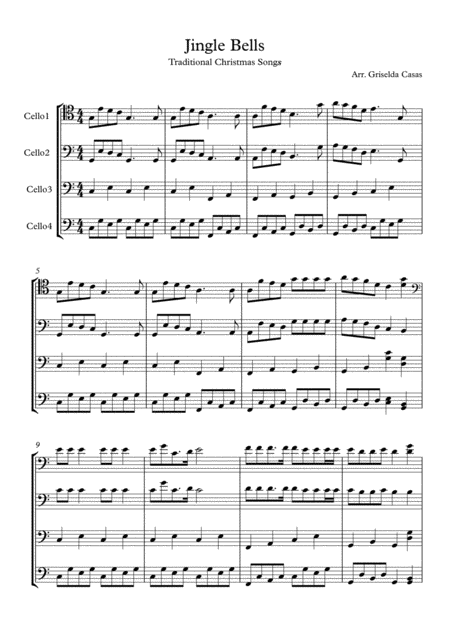 Jingle Bells Cello Quartet Sheet Music