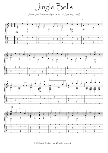 Free Sheet Music Jingle Bells Easy Guitar Solo