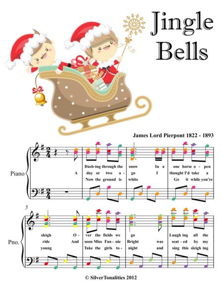 Free Sheet Music Jingle Bells Easy Intermediate Piano Sheet Music With Colored Notes