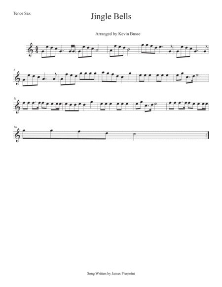 Jingle Bells Easy Key Of C Tenor Sax Sheet Music