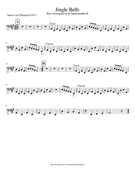 Jingle Bells El Bass Arrangement On The Original Version Sheet Music