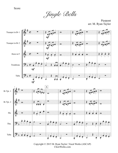 Free Sheet Music Jingle Bells For Brass Quintet Score Parts