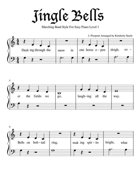 Jingle Bells For Easy Piano Level 1 In Marching Band Style Sheet Music