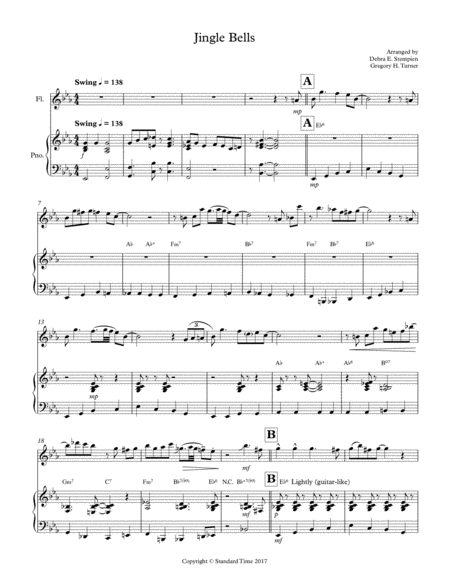 Free Sheet Music Jingle Bells For Flute Solo With Piano Accompaniment Up Tempo Swing