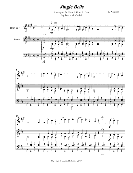 Free Sheet Music Jingle Bells For French Horn Piano