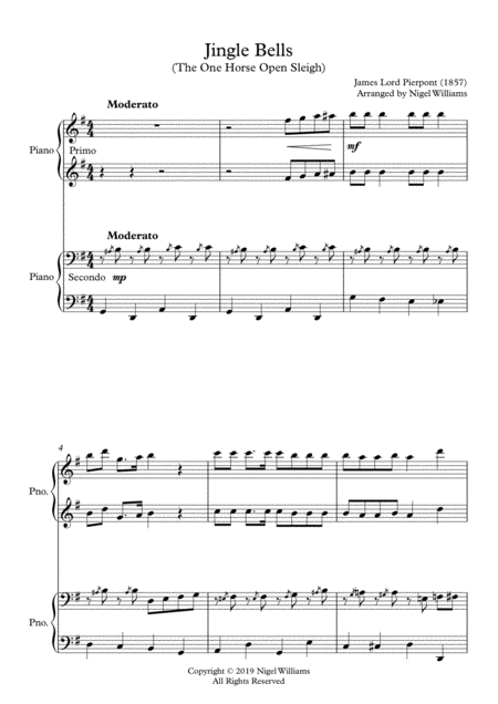 Jingle Bells For Piano Duet Sheet Music