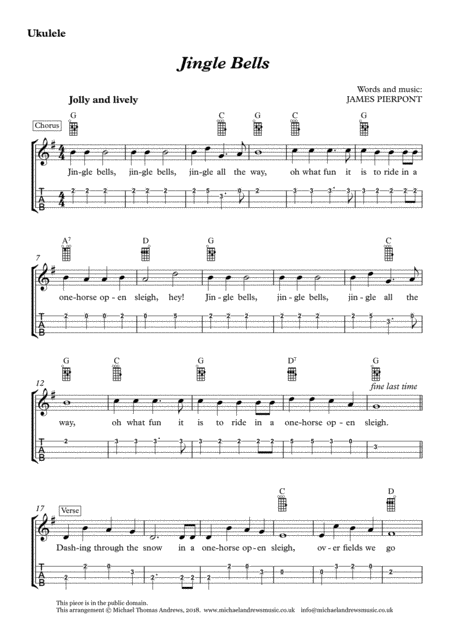 Free Sheet Music Jingle Bells For Ukulele With Tab