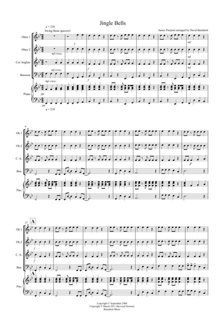 Jingle Bells Jazzy Style For Double Reed Quartet Sheet Music