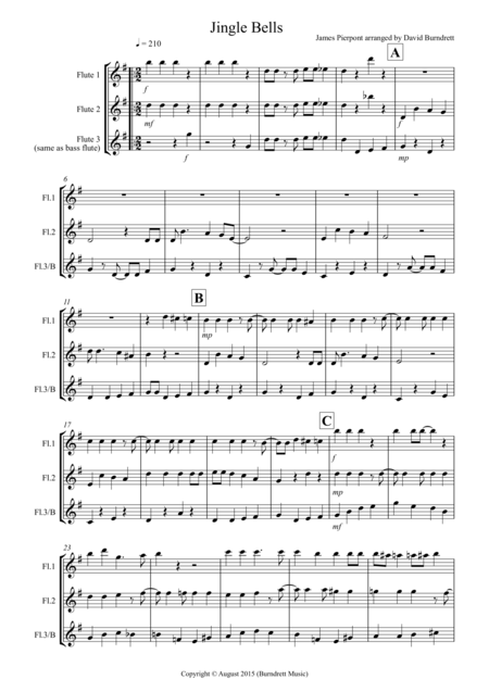 Jingle Bells Jazzy Style For Flute Trio Sheet Music