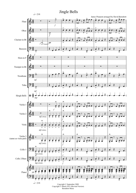 Jingle Bells Jazzy Style For School Orchestra Sheet Music