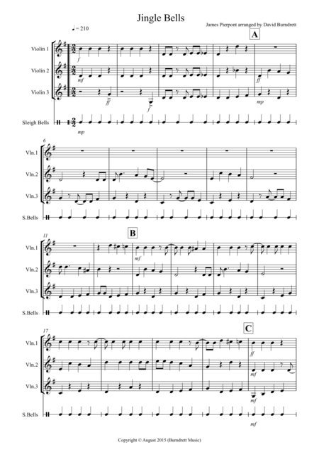 Jingle Bells Jazzy Style For Violin Trio Sheet Music