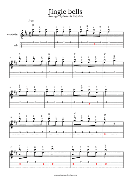 Jingle Bells Mandolin Sheet Music And Tablature Sheet Music