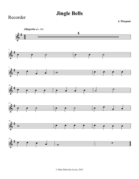 Free Sheet Music Jingle Bells Recorder Piano