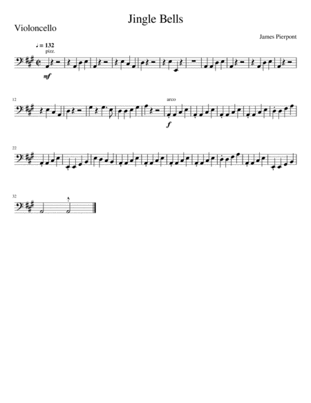 Jingle Bells String Quartet Cello Part Sheet Music