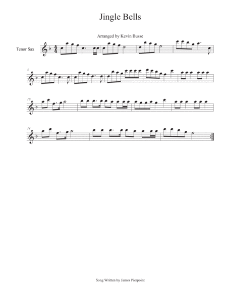 Jingle Bells Tenor Sax Sheet Music