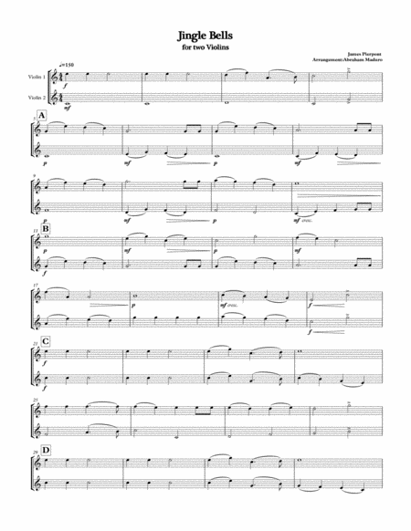 Jingle Bells Violin Duet Sheet Music