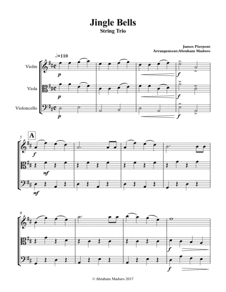 Jingle Bells Violin Viola And Cello Trio Sheet Music