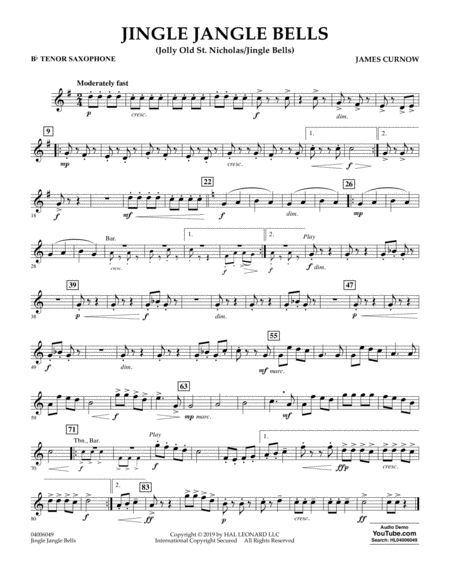 Jingle Jangle Bells Jolly Old St Nicholas Jingle Bells Bb Tenor Saxophone Sheet Music