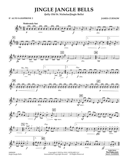 Jingle Jangle Bells Jolly Old St Nicholas Jingle Bells Eb Alto Saxophone 2 Sheet Music