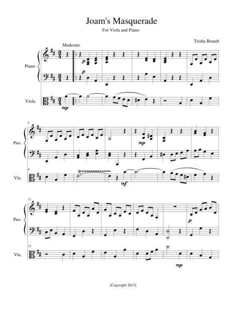 Free Sheet Music Joams Masquerade For Viola And Piano