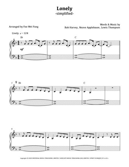 Free Sheet Music Joel Corry Lonely Simplified