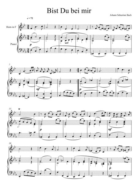 Free Sheet Music Johann Sebastian Bach Bist Du Bei Mir Horn Solo