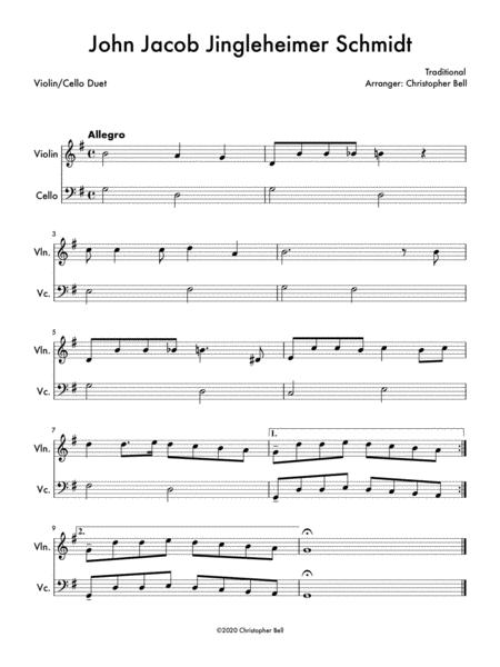 Free Sheet Music John Jacob Jingleheimer Schmidt Easy Violin Cello Duet