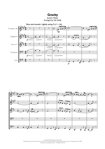 John Mayer Gravity For Brass Quintet Sheet Music