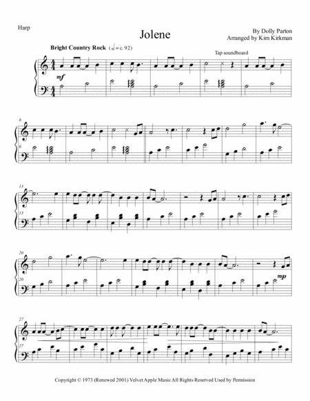 Free Sheet Music Jolene For Solo Harp No Levers Required